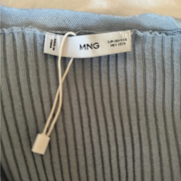 Mango Light Blue Ribbed Knit Button-Front Sweater - Picture 6 of 6